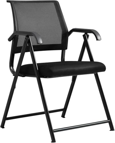 DZYHFCO DUANZEYUQA Klappbarer Bürostuhl mit ergonomischer Netz-Rückenlehne und gepolstertem Sitz, faltbarer Schreibtischstuhl mit Armlehnen (schwarz) von DZYHFCO