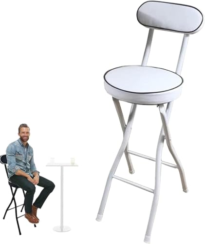 DZYHFCO DUANZEYUQA Klappbarer Frühstücks-Küchen-Barhocker, Thekenhöhe, Hochstuhl mit Rückenlehne, gepolsterte, gepolsterte Fußstütze (Weiß, 55 cm) von DZYHFCO