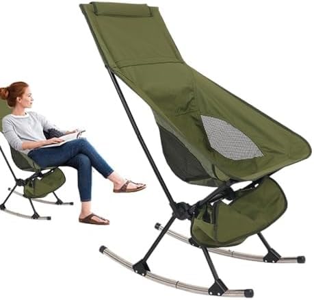 DZYHFCO DUANZEYUQA Klappbarer Schaukelstuhl mit hoher Rückenlehne und atmungsaktivem Netzrücken, Freizeitschaukel (Beige) von DZYHFCO