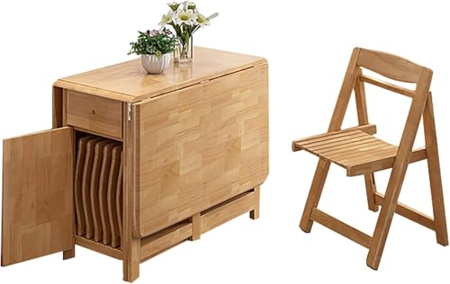 DZYHFCO DUANZEYUQA Massivholz Bauernhaus klappbarer Esstisch Set mit ausziehbaren Blättern und Schublade, 5-teilige Stühle (Natur) von DZYHFCO
