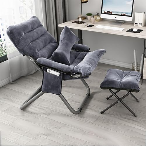 DZYHFCO DUANZEYUQA Outdoor-Loungesessel mit verstellbaren Positionen, Seitentasche, abnehmbares Kissen, zusammenklappbar, Liegestuhl (Hellgrau, B) von DZYHFCO
