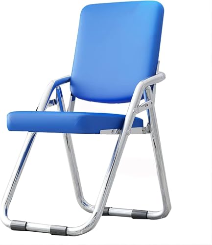 DZYHFCO DUANZEYUQA Tragbarer Klappstuhl aus Metall mit gepolstertem Sitz und Rückenlehne aus PU-Leder, bequemer Esszimmer-Klapphocker (blau) von DZYHFCO