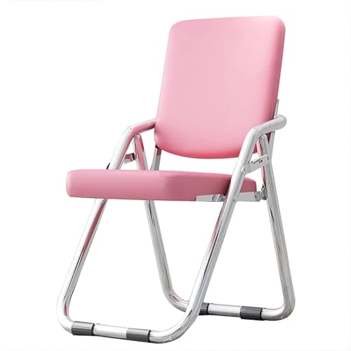 DZYHFCO DUANZEYUQA Tragbarer Metall-Klappstuhl mit Rückenlehne und gepolstertem Kunstleder-Sitz, bequemer Esszimmerstuhl, faltbarer Hocker (Rosa) von DZYHFCO