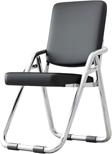 DZYHFCO DUANZEYUQA Tragbarer Metall-Klappstuhl mit Rückenlehne und gepolstertem Kunstleder-Sitz, bequemer Esszimmerstuhl, faltbarer Hocker (schwarz) von DZYHFCO