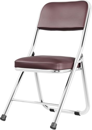 DZYHFCO DUANZEYUQA Tragbarer und kompakter Klappsitz mit Metallrahmen, ergonomischer Kunstleder-Polsterstuhl (braun) von DZYHFCO