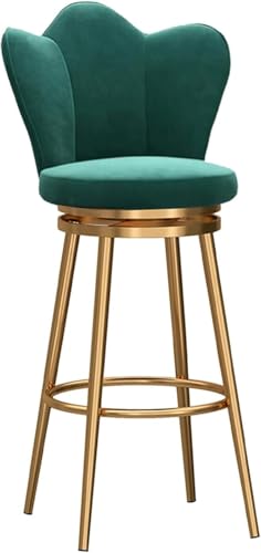 DZYHFCO Drehbare Barhocker, moderne Inselstühle, Thekenhöhe mit niedrigen Rückenlehnen/goldfarbener Metallbasis, Samtbar für die Küche (grün, Höhe 65 cm) von DZYHFCO