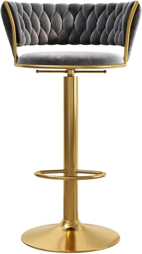 DZYHFCO Drehbarer Barhocker, 1 Stück, für Kücheninsel, moderner Samt, Thekenhöhe, Hocker mit goldener Basis (grau) von DZYHFCO