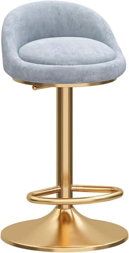 DZYHFCO Drehbarer Barhocker mit Rückenlehne, modernes Design, Samt, gepolsterter Stuhl, mit goldfarbenem Metallsockel, verstellbar (Grau, 65–80 cm) von DZYHFCO