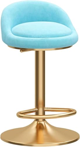 DZYHFCO Drehbarer Barhocker mit Rückenlehne, modernes Design, Samt, gepolsterter Stuhl, mit goldfarbenem Metallsockel, verstellbar (Himmelblau, 45–60 cm) von DZYHFCO