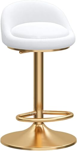DZYHFCO Drehbarer Barhocker mit Rückenlehne, modernes Design, Samt, gepolsterter Stuhl, mit goldfarbenem Metallsockel, verstellbar (weiß, 45–60 cm) von DZYHFCO
