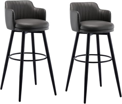 DZYHFCO Drehhocker mit Rollen, Thekenstühle, Grau, 2er-Set, mit Rückenlehnen, Barstuhl, Kücheninsel-Theke, Höhe (80 cm) von DZYHFCO
