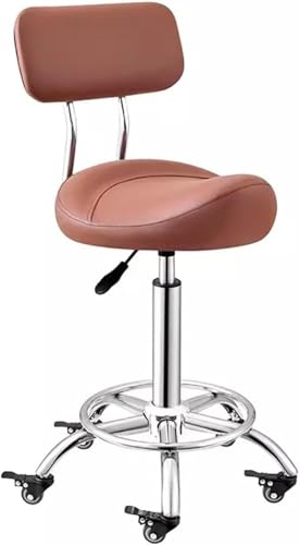 DZYHFCO Drehstuhl, Sattelhocker, Küchensattelstuhl mit Fußstütze, Rückenlehne, ergonomischer Bürostuhl, Sattel, Salonstuhl, 50–70 cm (braun) von DZYHFCO