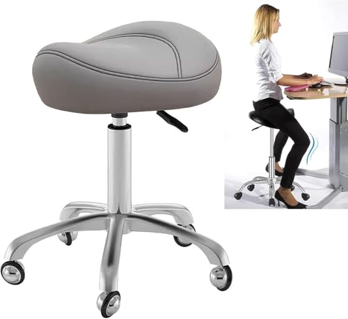 DZYHFCO Drehstuhl, ergonomischer Sitzhocker in Sattelform, Bürostuhl, Sattelsitz, Salonstuhl, Heimbüro (hellgrau) von DZYHFCO