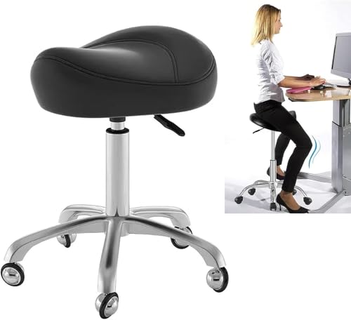 DZYHFCO Drehstuhl, ergonomischer Sitzhocker in Sattelform, Bürostuhl, Sattelsitz, Salonstuhl, Heimbüro (schwarz) von DZYHFCO