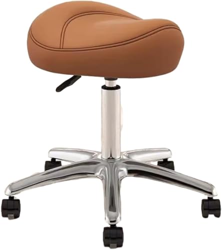 DZYHFCO Drehstuhl, höhenverstellbar, Bürostuhl, 36–50 cm, Künstler-Rollhocker mit drehbarem PU-Rad – Metall-Salon-Sattelsitz (braun) von DZYHFCO