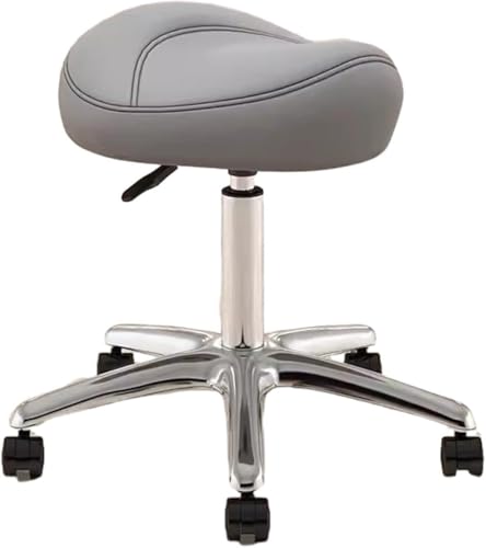 DZYHFCO Drehstuhl, höhenverstellbar, Bürostuhl, 36–50 cm, Künstler-Rollhocker mit drehbarem PU-Rad – Metall-Salon-Sattelsitz (hellgrau) von DZYHFCO