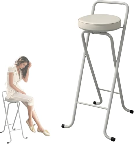 DZYHFCO Faltbarer Barhocker mit Lendenwirbelstütze, 76,2 cm, gepolsterter Klappstuhl, bequemer Sitz mit Fußstütze (weiß) von DZYHFCO