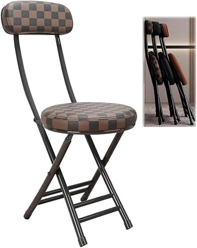 DZYHFCO Faltbarer Barhocker mit Rückenlehne und runder gepolsterter Sitzfläche, kompaktes, platzsparendes Design, geeignet zum Essen, kariert, Schwarz von DZYHFCO