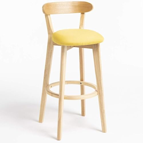 DZYHFCO Gepolsterter Vintage-Barhocker aus Holz mit Eichenbeinen, stilvoller Thekenhocker mit Rückenlehne, Gelb, 61 cm von DZYHFCO