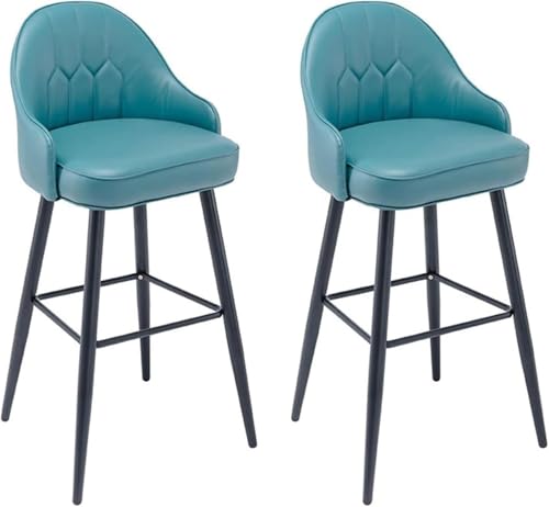 DZYHFCO Kitchen Island Barhocker, 2 Stück, mit Rückenlehne, 76,2 cm, Thekenhöhe, PU-Leder, schwarzes Chromgestell, (Azur) von DZYHFCO