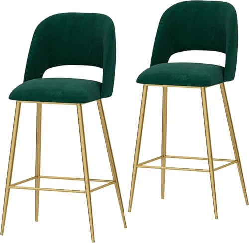 DZYHFCO Küchen-Esszimmerstühle, 2er-Set, Samtstoff, gepolsterte Sitzbank, Barhocker mit Rückenlehne und schwarzem Metall (grün, Sitzhöhe 65 cm) von DZYHFCO