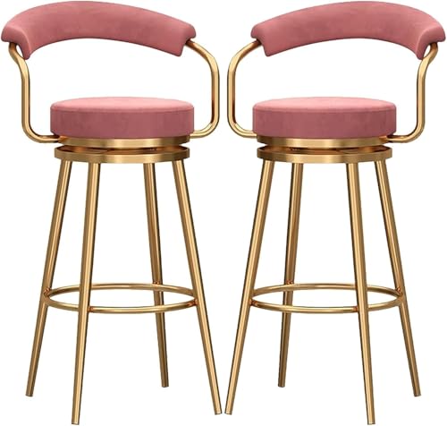 DZYHFCO Moderne Barhocker, 2er-Set, drehbar, Frühstücks-Esszimmerstuhl, Stuhl für Küche, Insel, Theke, Samt, Höhe Hocker mit Rückenlehne und Metallrahmen (Rosa, 65 cm) von DZYHFCO
