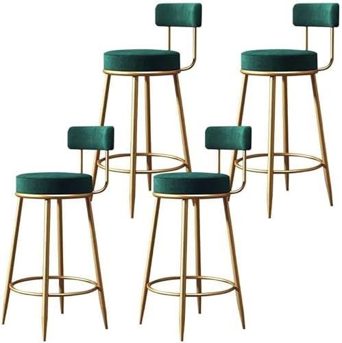 DZYHFCO Moderne Barhocker, Theke, Zuhause, Beistellstuhl, goldfarbener Samt, rund, niedrige Rückenlehne, mit Eisenbeinen, Esszimmerstühle (Grün, 76,2 cm, 4 Stück) von DZYHFCO