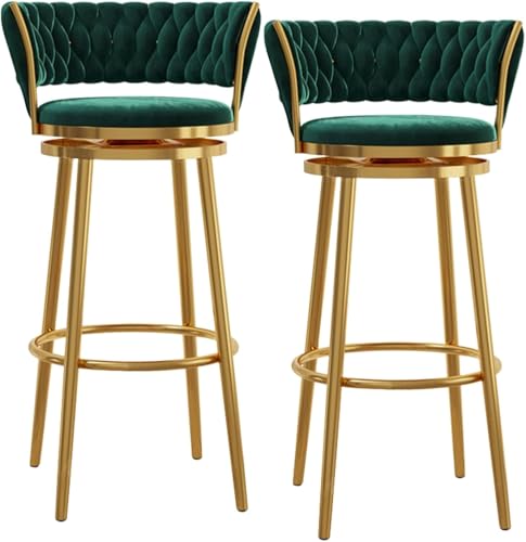 DZYHFCO Moderne Barhocker aus Samt, 2er-Set, 65 cm, Thekenhöhe, drehbar, Barstühle mit Rückenlehne und Gold (Grün, Sitzhöhe 75 cm) von DZYHFCO