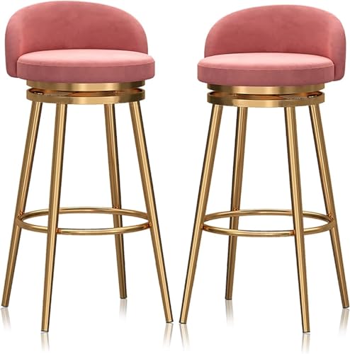 DZYHFCO Moderne Barhocker aus Samt, 2er-Set, grau, 65 cm, Thekenhöhe, drehbar, Barstühle mit Rückenlehne und Gold (Pink-B, Sitzhöhe 75 cm) von DZYHFCO