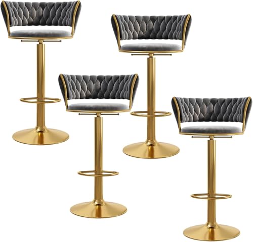 DZYHFCO Moderne Barhocker aus Samt, drehbar, mit Rückenlehne und goldfarbener Fußstütze, stilvolle Küchenstühle für Insel, Zuhause, 4 Stück von DZYHFCO