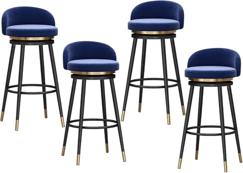 DZYHFCO Moderne Barhocker aus Samt, höhenverstellbar, mit 360°-Drehstuhl für Zuhause (4 Stück, blau-schwarze Beine) von DZYHFCO
