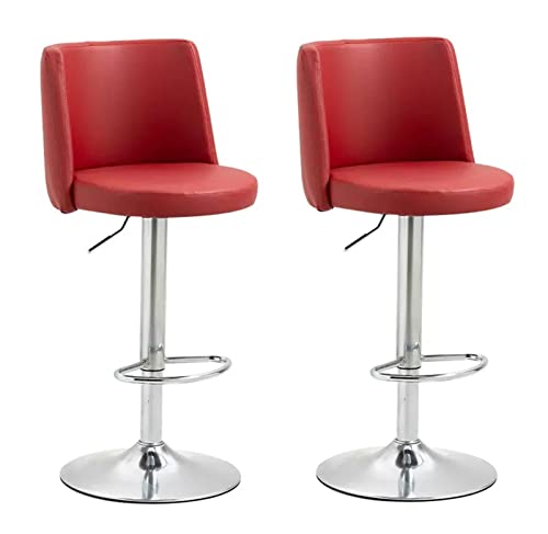 DZYHFCO Moderne drehbare Barhocker 2er Set mit Rückenlehnen Leder Barstühle verstellbare Theke (Rot) von DZYHFCO
