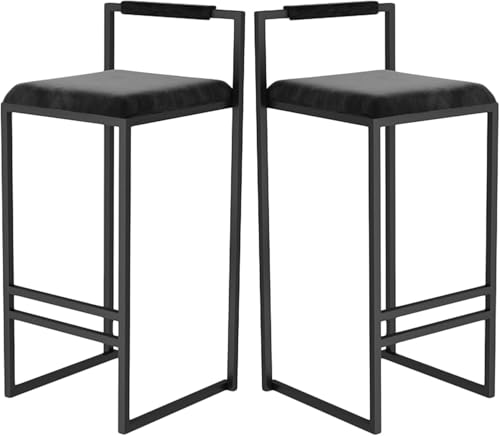 DZYHFCO Moderne quadratische Barstühle aus Samt, 2er-Set, Thekenhöhe mit Rückenlehne, für Küche, Frühstückstheke von DZYHFCO