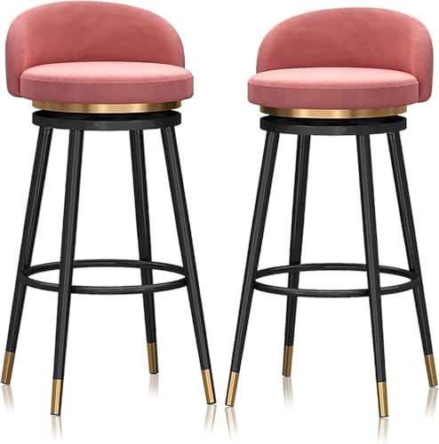 DZYHFCO Moderner Barhocker aus Samt, drehbar, 2er-Set, Hochstuhl mit Rückenlehne und Fußstütze für Küchentheke, 65 cm, Rosa, 76 cm DZYHFCO Moderner Barhocker aus Samt, drehbar, 2er-Set, Hochstuhl mit Rückenlehne und Fußstütze für Küchentheke, 65 cm, Rosa, 76 cm von DZYHFCO