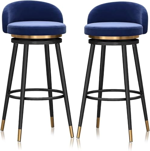DZYHFCO Moderner Barhocker aus Samt, drehbar, 2er-Set, Hochstuhl mit Rückenlehne und Fußstütze für Küchentheke, 65 cm (Blau, 76 cm) von DZYHFCO