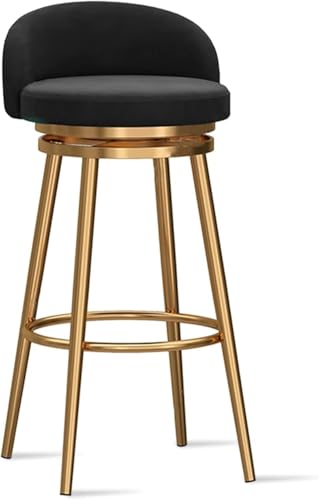DZYHFCO Modernes Set mit 3 Barhockern aus Samt mit goldfarbenen Metallbeinen, niedrige Rückenlehne, stilvolle Frühstücksbarstühle (schwarz, 1 Stück) von DZYHFCO