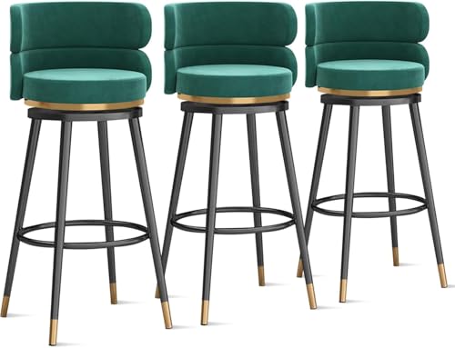 DZYHFCO Modernes Set mit 3 grünen Barhockern, Thekenhöhe mit hoher Rückenlehne, stabile Beine, Drehsitz und Fußstütze von DZYHFCO