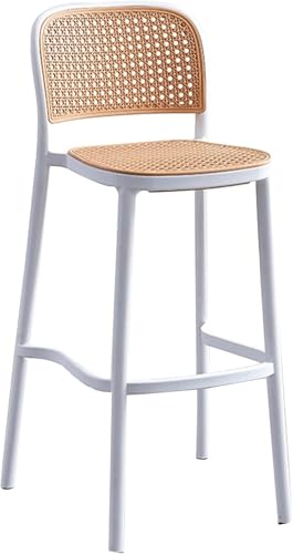 DZYHFCO Rattan-Barhocker, moderne Thekenhöhe, Stühle mit Rückenlehnen, Fußstütze, ideal für Küche, Esszimmer, Weiß, 2 Stück von DZYHFCO