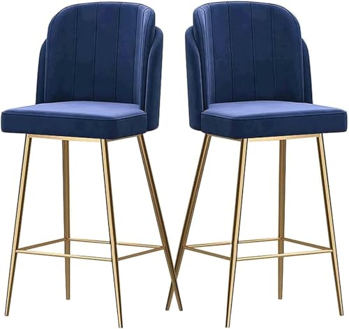 DZYHFCO Roedax Barhocker, Luxus-Stühle, 2er-Set, goldfarbene Fußstützenhalterung mit doppellagiger Samtrückseite, stilvolle Möbel (Marineblau) von DZYHFCO