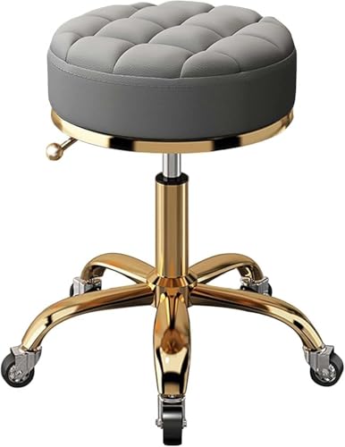 DZYHFCO Runder Rollhocker, robuster hydraulischer Hocker, Friseursalon, 360° medizinischer Drehstuhl für Spa und Massage (grau) von DZYHFCO