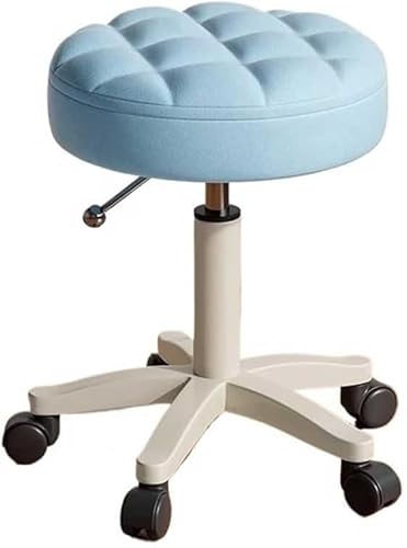 DZYHFCO Runder Rollhocker – Leder-Drehstuhl für Beauty-Spa, Massage und Tattoo, verstellbare Höhe (Hellblau, Höhe 41 cm - 57 cm) von DZYHFCO
