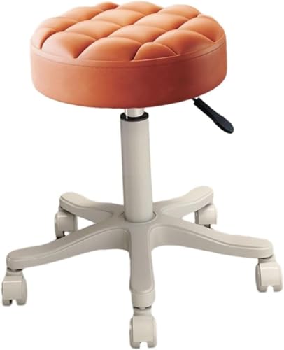 DZYHFCO Runder Rollhocker aus PU-Leder, 360°-Drehstuhl mit leisen Rädern, für Salon, Spa, Tattoo-Shop, Orange von DZYHFCO
