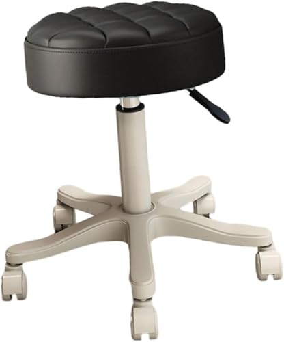 DZYHFCO Runder Rollhocker aus PU-Leder – 360° Drehstuhl mit leisen Rädern – für Salon, Spa, Tattoo-Shop, Schwarz von DZYHFCO