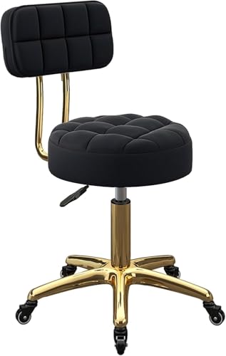 DZYHFCO Runder Rollhocker – höhenverstellbarer Drehstuhl mit Rückenlehne und Titan-Gold-Basis mit 5 Krallen für Schönheit (Schwarz) von DZYHFCO