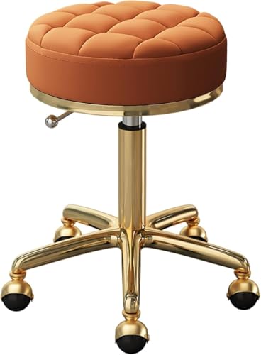 DZYHFCO Runder Rollhocker – höhenverstellbarer Drehstuhl mit goldfarbenem Stahlfuß und Erdungsrädern für Schönheit (Orange) von DZYHFCO