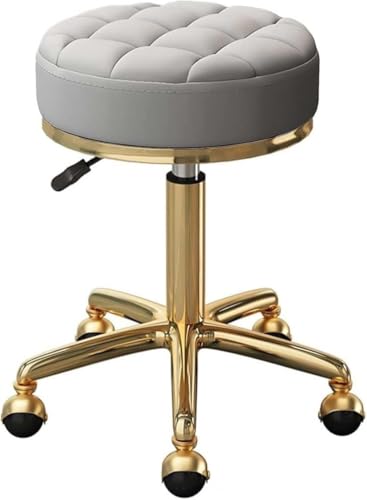DZYHFCO Runder Rollhocker mit dickem Kissen, medizinischer 360°-Drehstuhl für Schönheitssalons, Spas (Hellgrau) von DZYHFCO