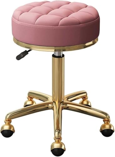 DZYHFCO Runder Rollhocker mit dickem Kissen, medizinischer 360°-Drehstuhl für Schönheitssalons, Spas (Rosa) von DZYHFCO
