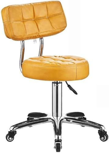 DZYHFCO Runder Rollhocker – verstellbarer Leder-Drehstuhl mit Rückenlehne und Rädern für Salon, Spa, Medizin (gelb) von DZYHFCO