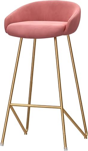 DZYHFCO S Samt-Sitzhocker, moderne Barstühle mit goldfarbenen Metallbeinen, Barhocker, Küchenhocker, Esszimmerstühle, 1 Stück, Rosa, 65 cm von DZYHFCO