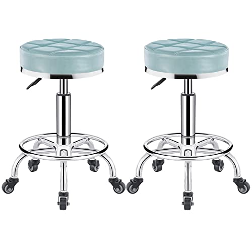 DZYHFCO Sattelhocker, 2er-Set, Kunstleder, höhenverstellbar, Drehgelenk, ergonomisch, hydraulisch, Gasdruckfeder, Rollen für Frühstück (E) von DZYHFCO